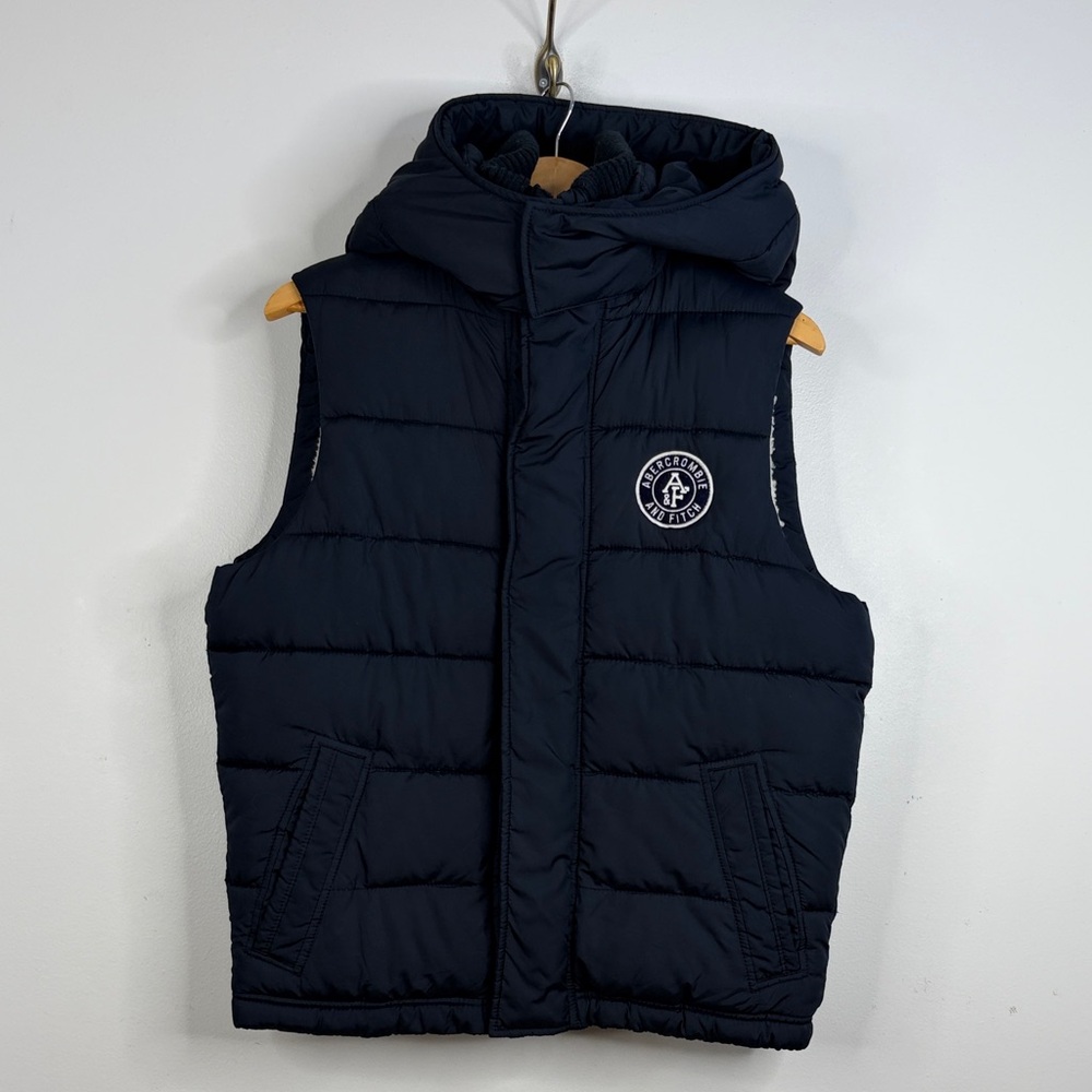 Abercrombie & Fitch Hooded Vest Mens Medium Black Sherpa Lined Full Zip Y2K